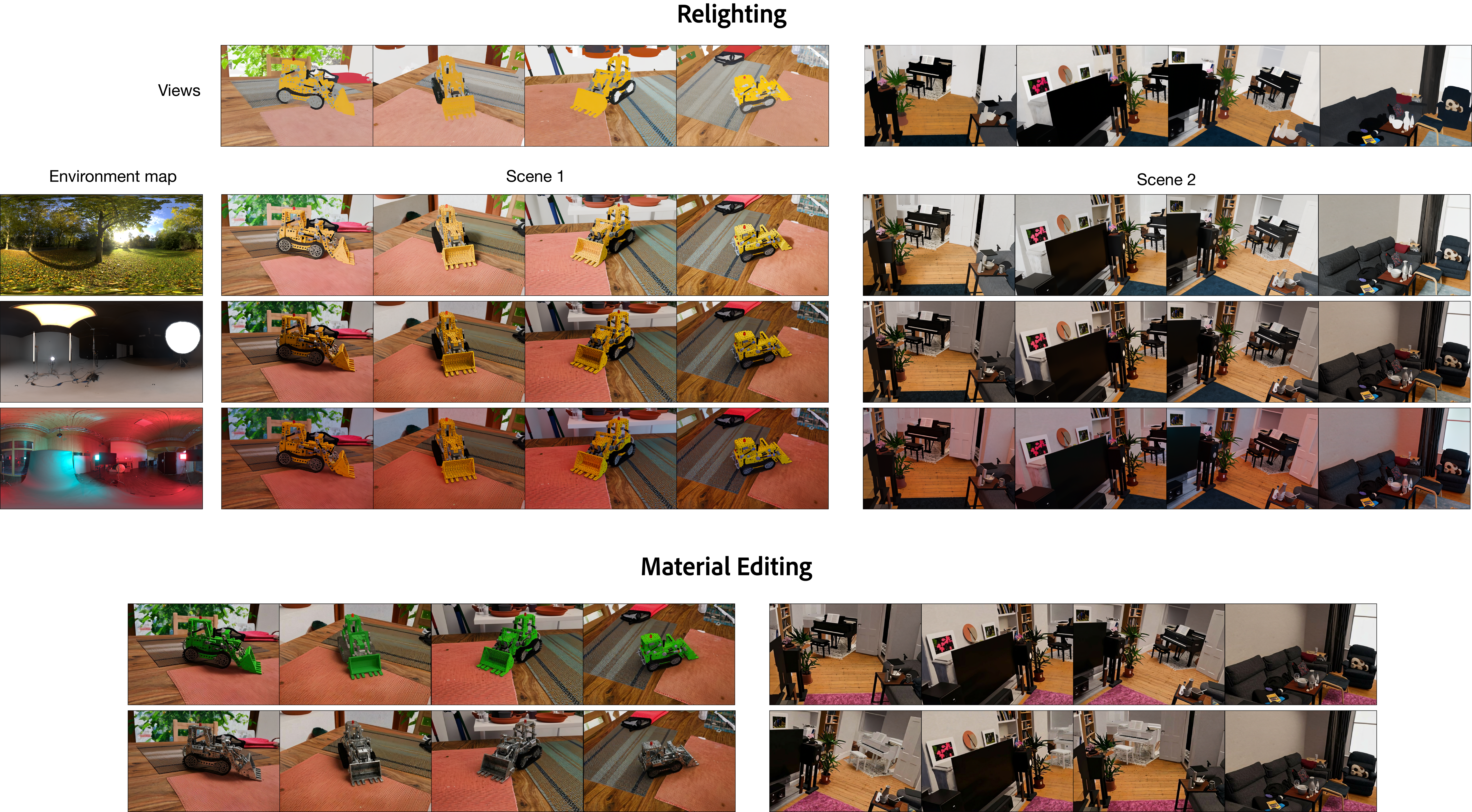 Relighting and material editing from Geo-ID intrinsics